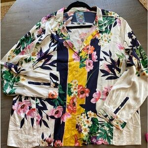 Johnny Was XL Andrea Floral print oversized buttondown 92% silk 8%spandex